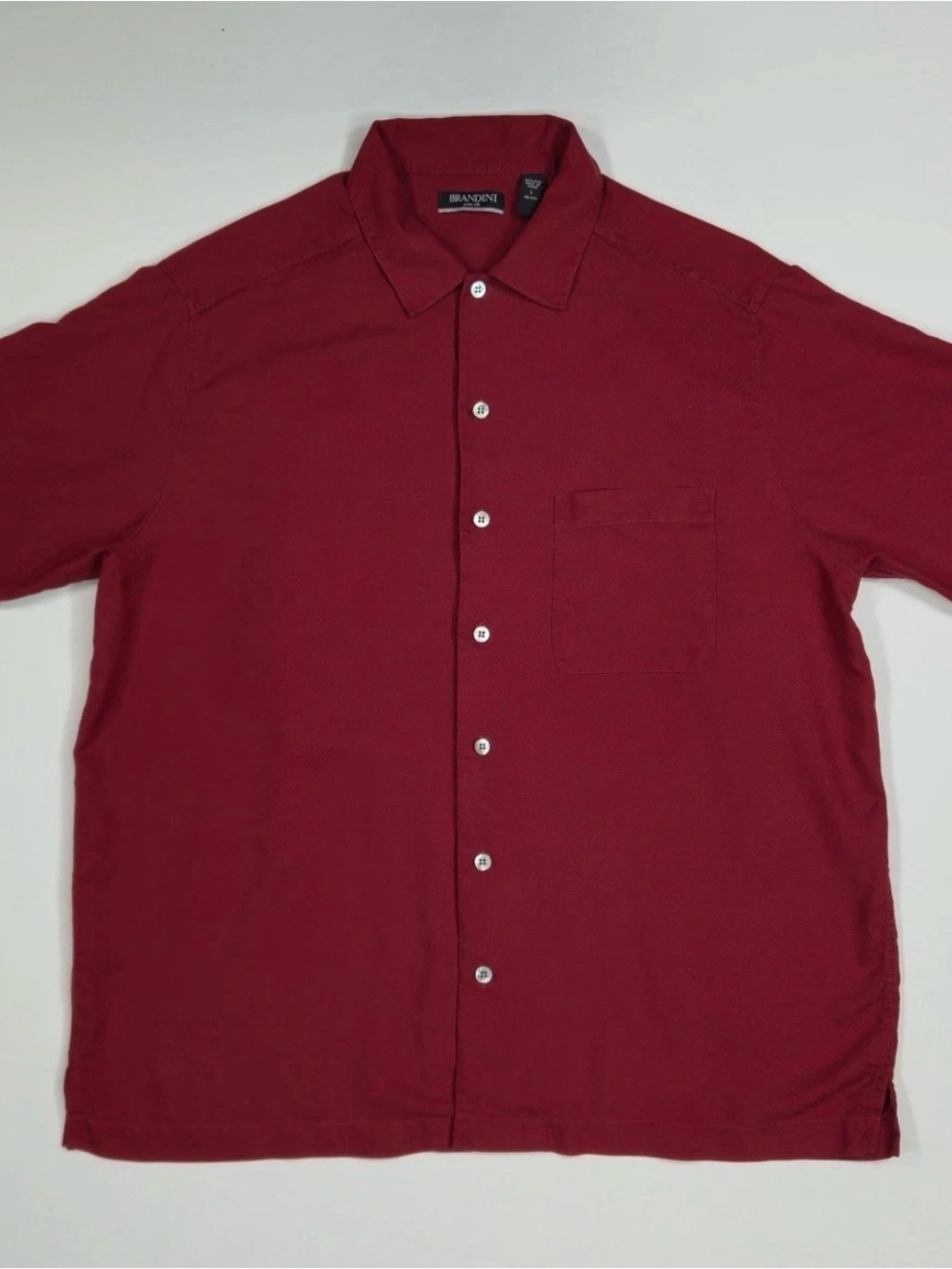 Brandini 100% Pure Silk Mens Classic Short Sleeve Button-Up Shirt in Wine Red
